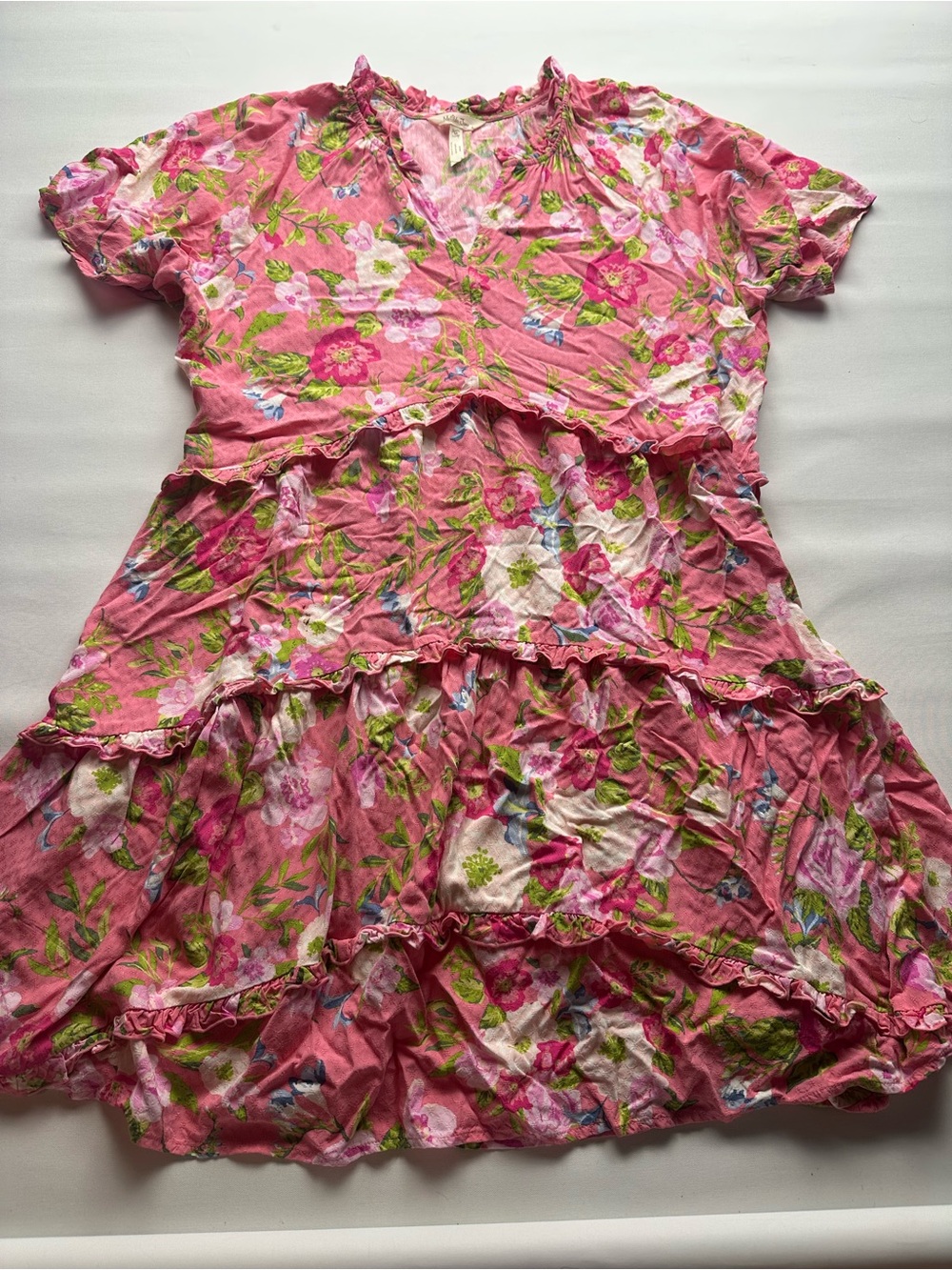 Matilda Jane Pink Floral Tiered Dress. Size M